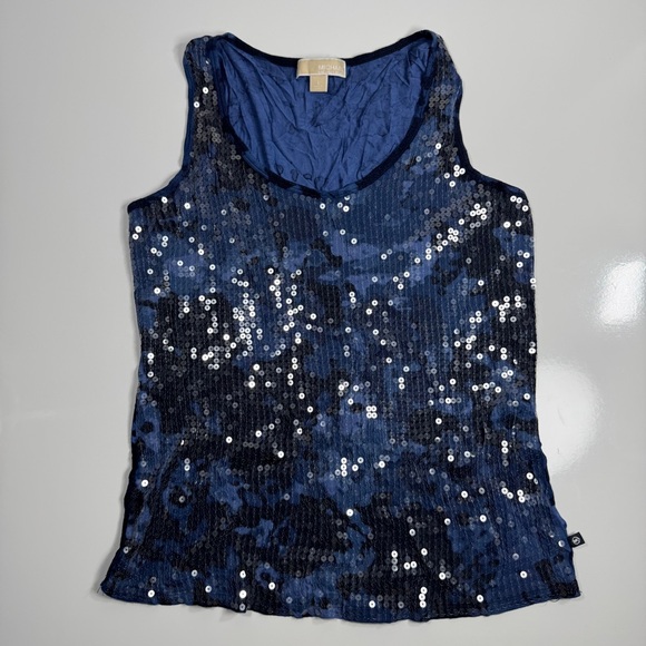 Michael Kors Blue Sequin Sleeveless Tank Top Size Large‎ - Picture 4 of 9